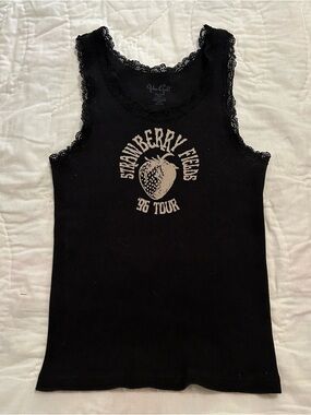 Brandy Melville lace trim tank top with Strawberry Fields 96 tour graphic black